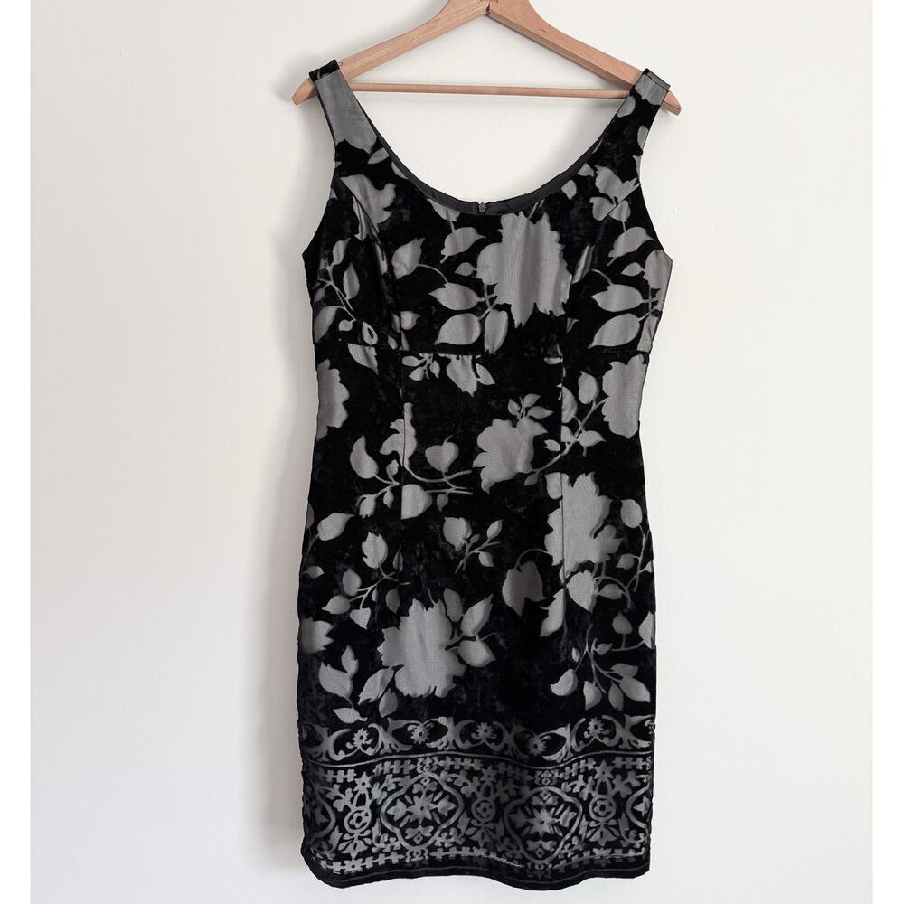 Vintage 90s Y2K Mini Dress Black Velvet Floral Whimsygoth Retro Gothic Tabloid